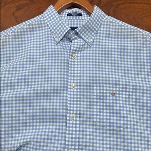 Gant Light Blue Men Gingham Button Down 100% Cotton Shirt Size L 41/42